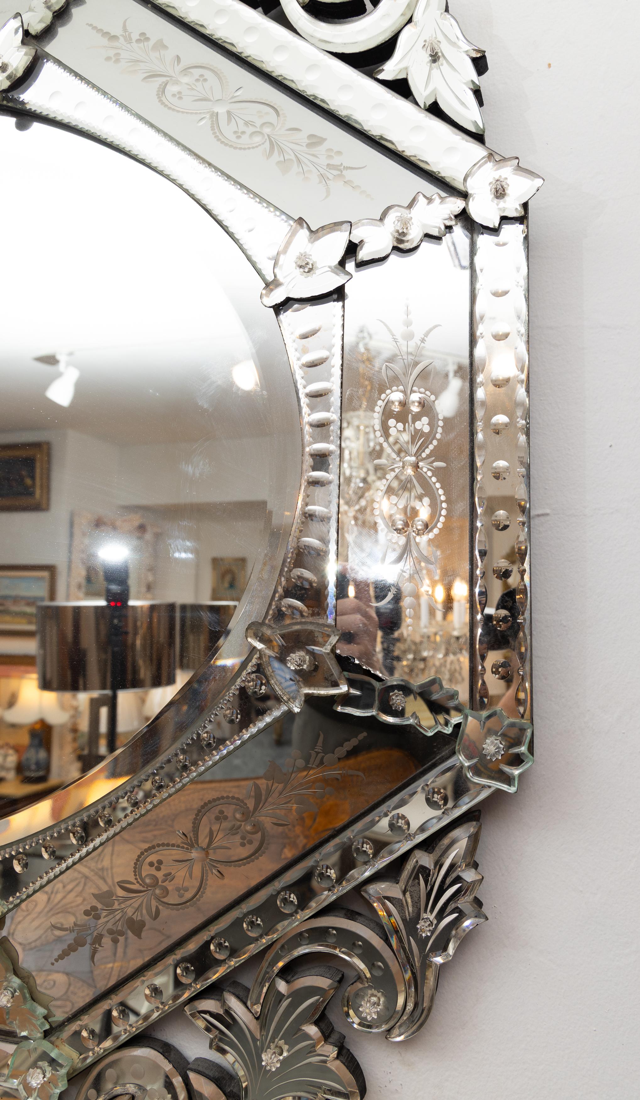 Etched Vintage Italian Venetian Mirror For Sale