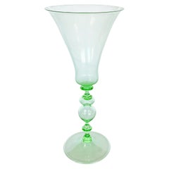 Vintage Italian Venetian MURANO Signed Handmade Green Goblet 