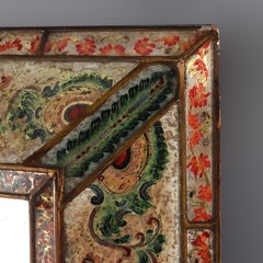 Vintage Italian Venetian Polychromed Parclose Mirror With Stylized Flowers C1940