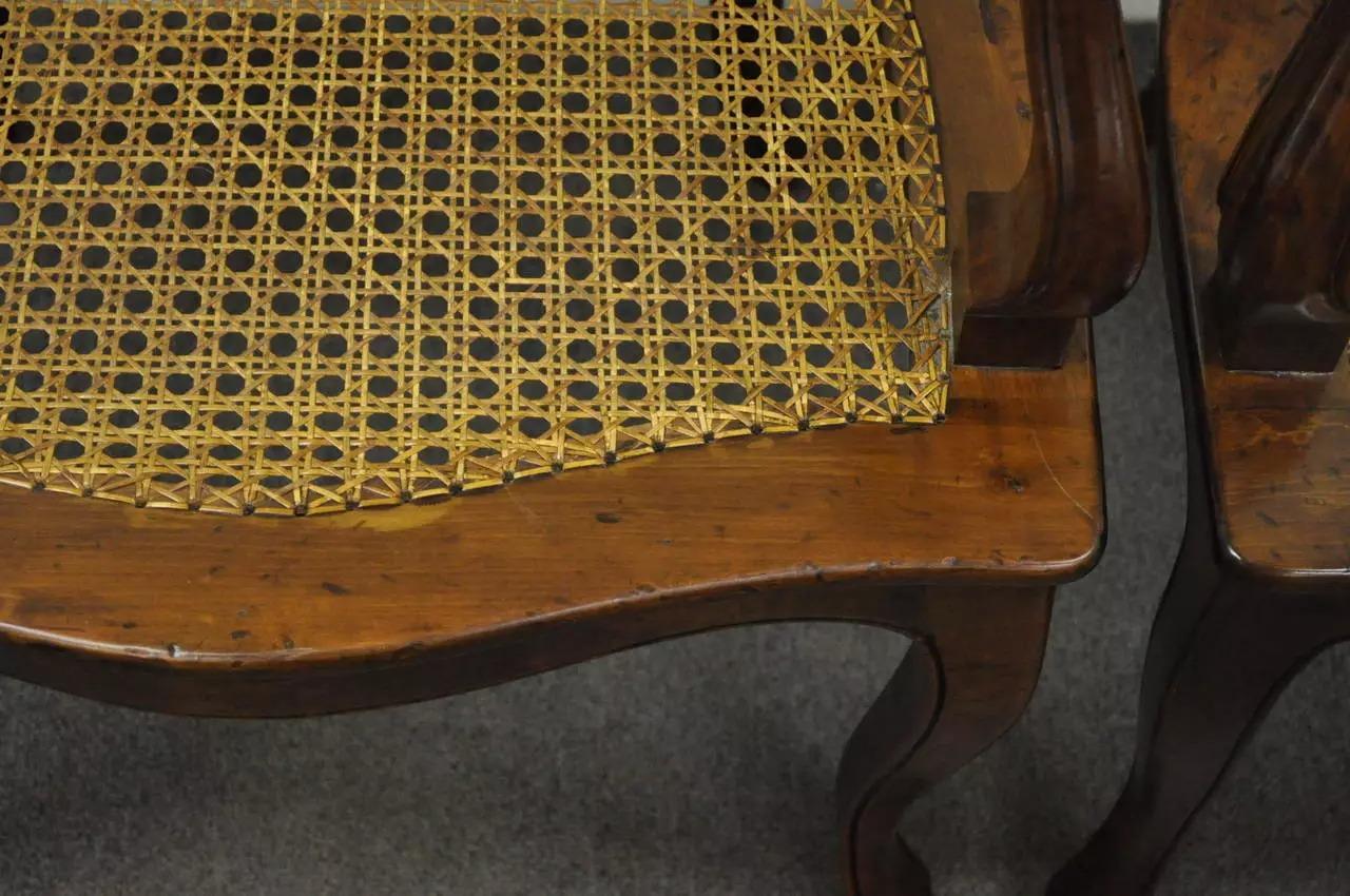 20th Century Vintage Italian Venetian Style Cherry Wood Cane Seat Arm Chairs - a Pair For Sale