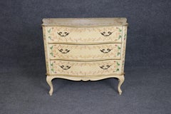 Vintage Italian Venetian Style Creme Painted Decorated and Gilt Commode C. 1950s