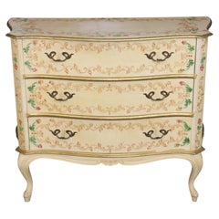 Vintage Italian Venetian Style Creme Painted Decorated and Gilt Commode C. 1950s