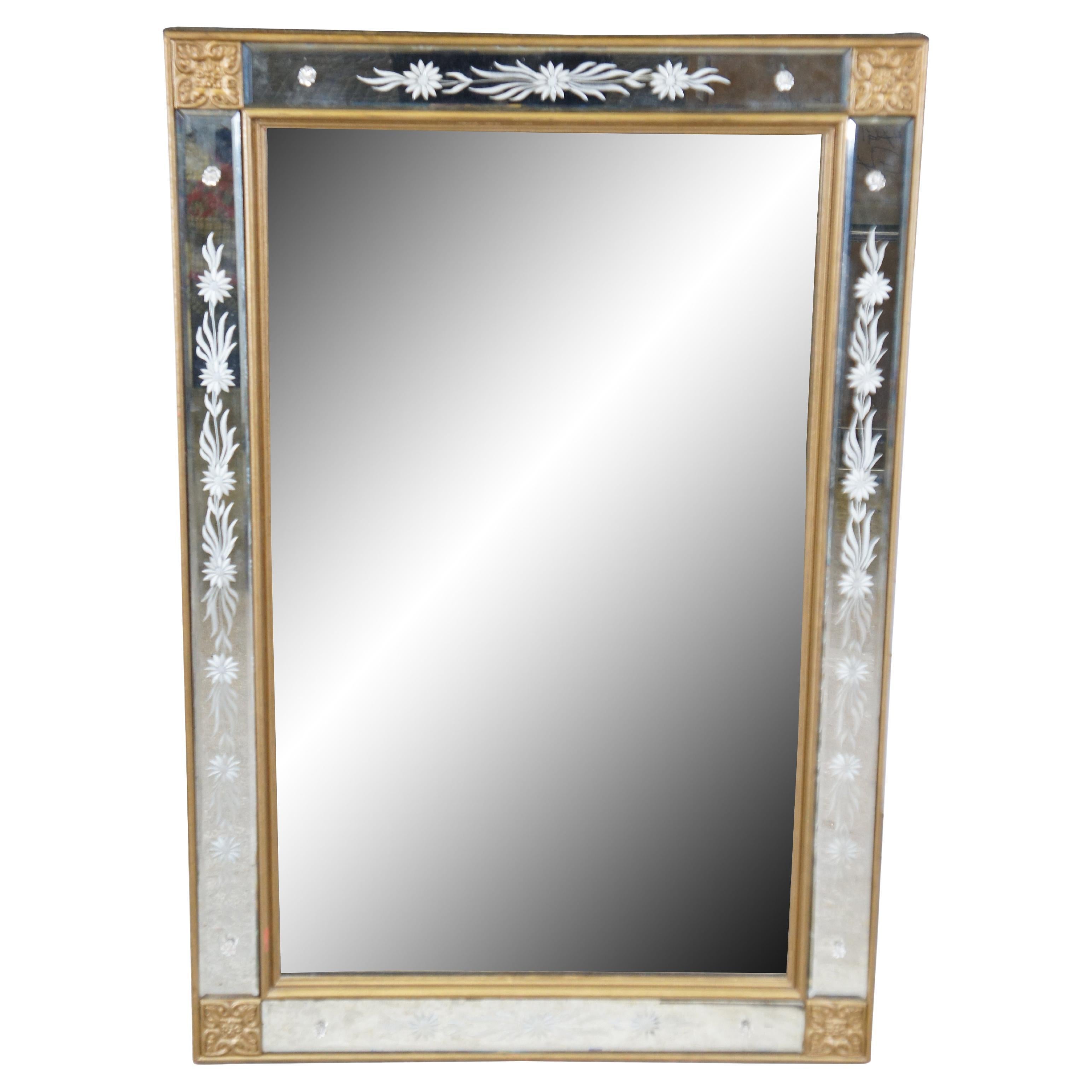 Vintage Italian Venetian Style Etched & Beveled Glass Over Mantel Wall Mirror