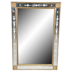 Vintage Italian Venetian Style Etched & Beveled Glass Over Mantel Wall Mirror