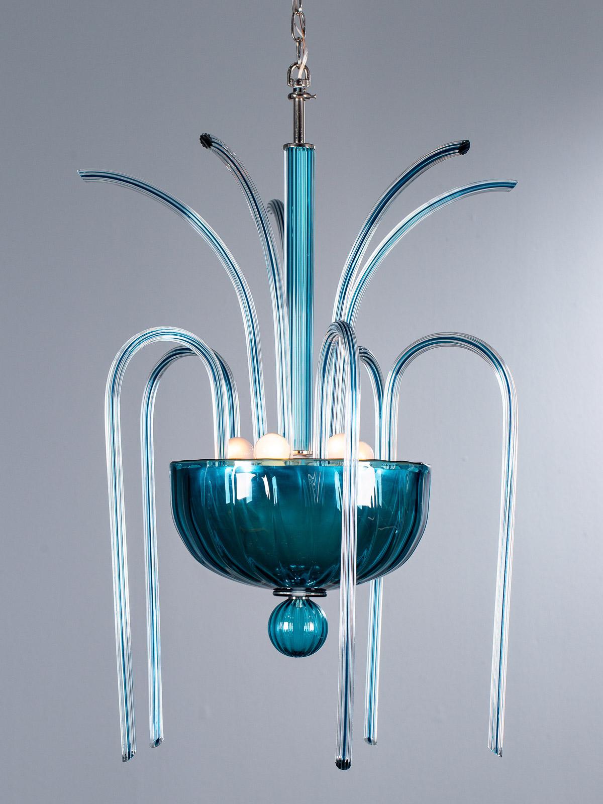 Vintage Italian Venini Blue Glass Fountain Chandelier No. 99.35, circa 1975 4