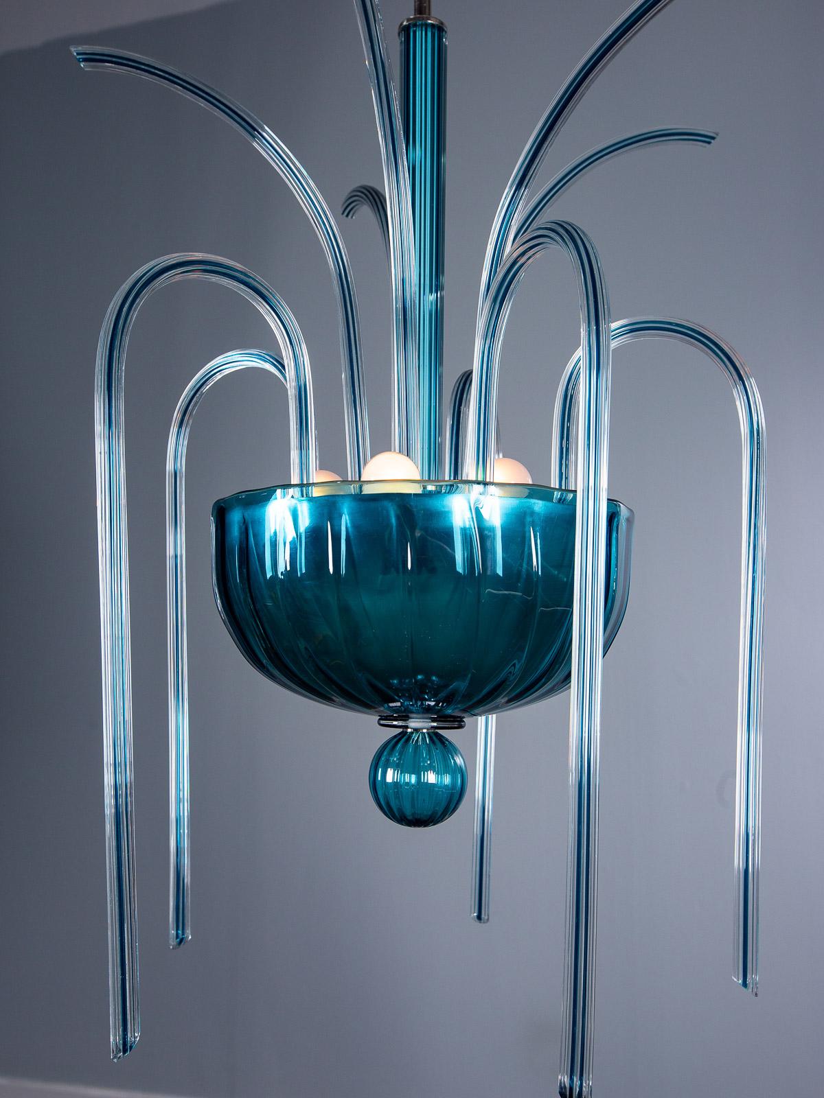 Vintage Italian Venini Blue Glass Fountain Chandelier No. 99.35, circa 1975 6