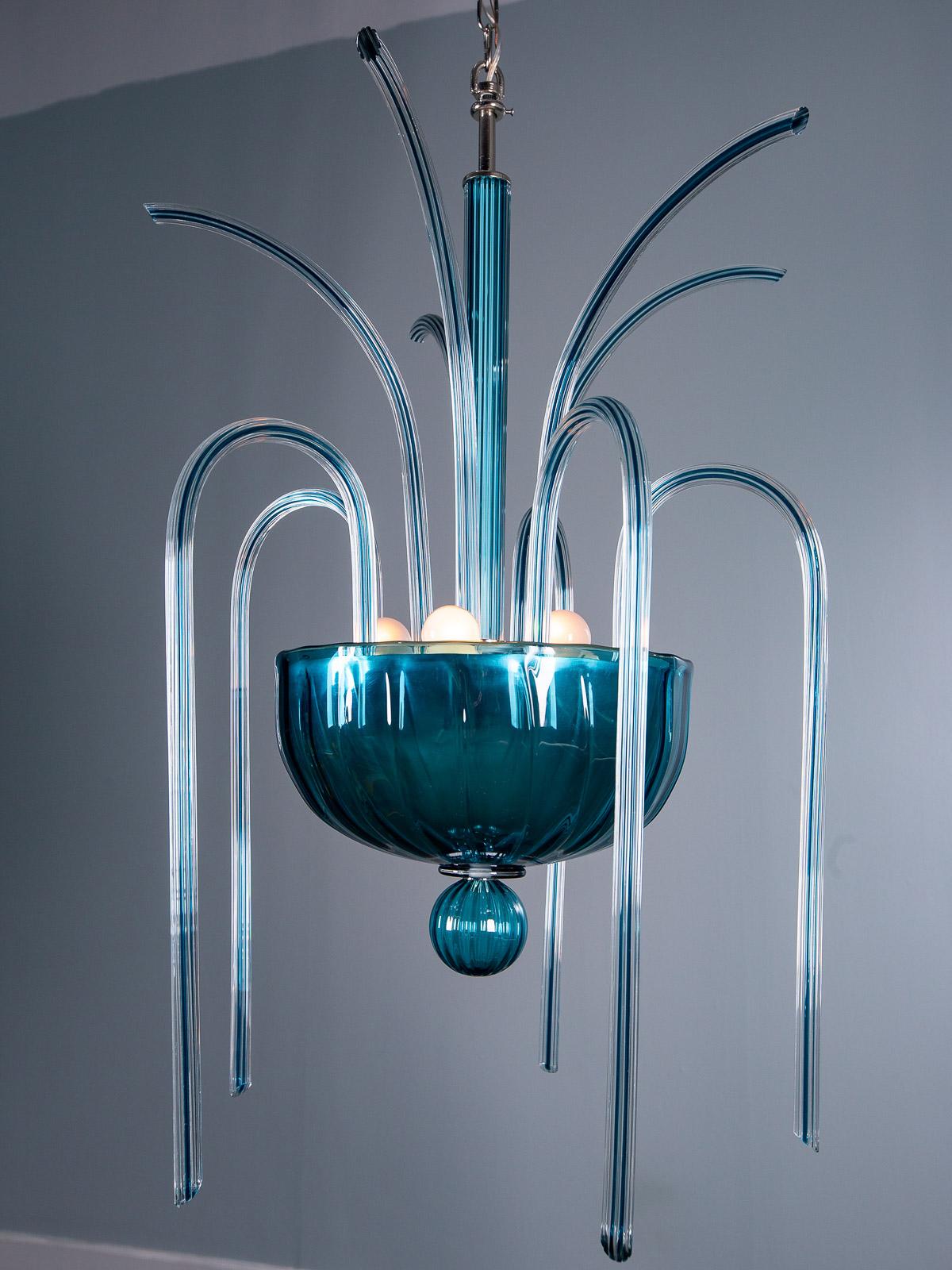 Vintage Italian Venini Blue Glass Fountain Chandelier No. 99.35, circa 1975 7