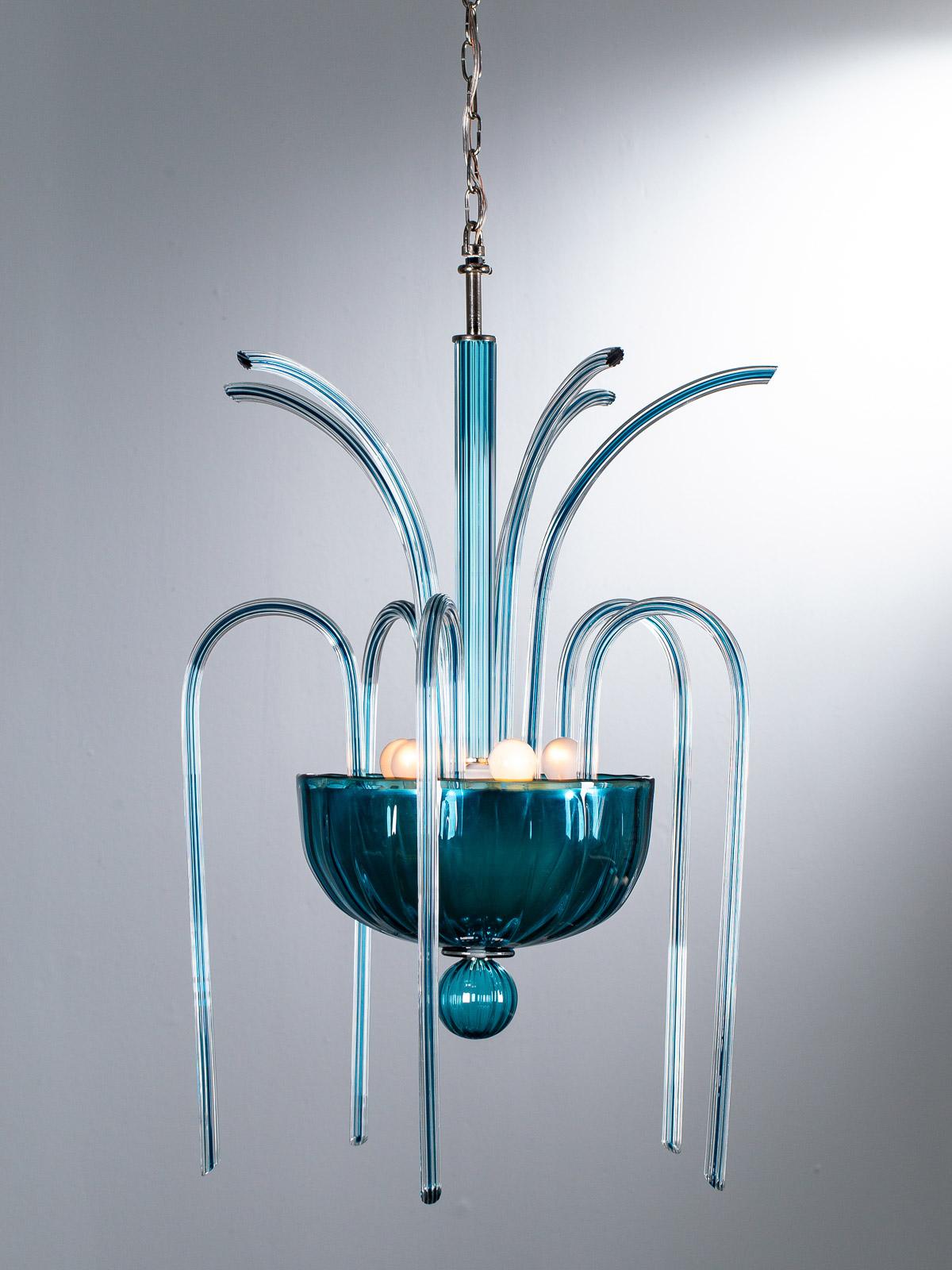Vintage Italian Venini Blue Glass Fountain Chandelier No. 99.35, circa 1975 8