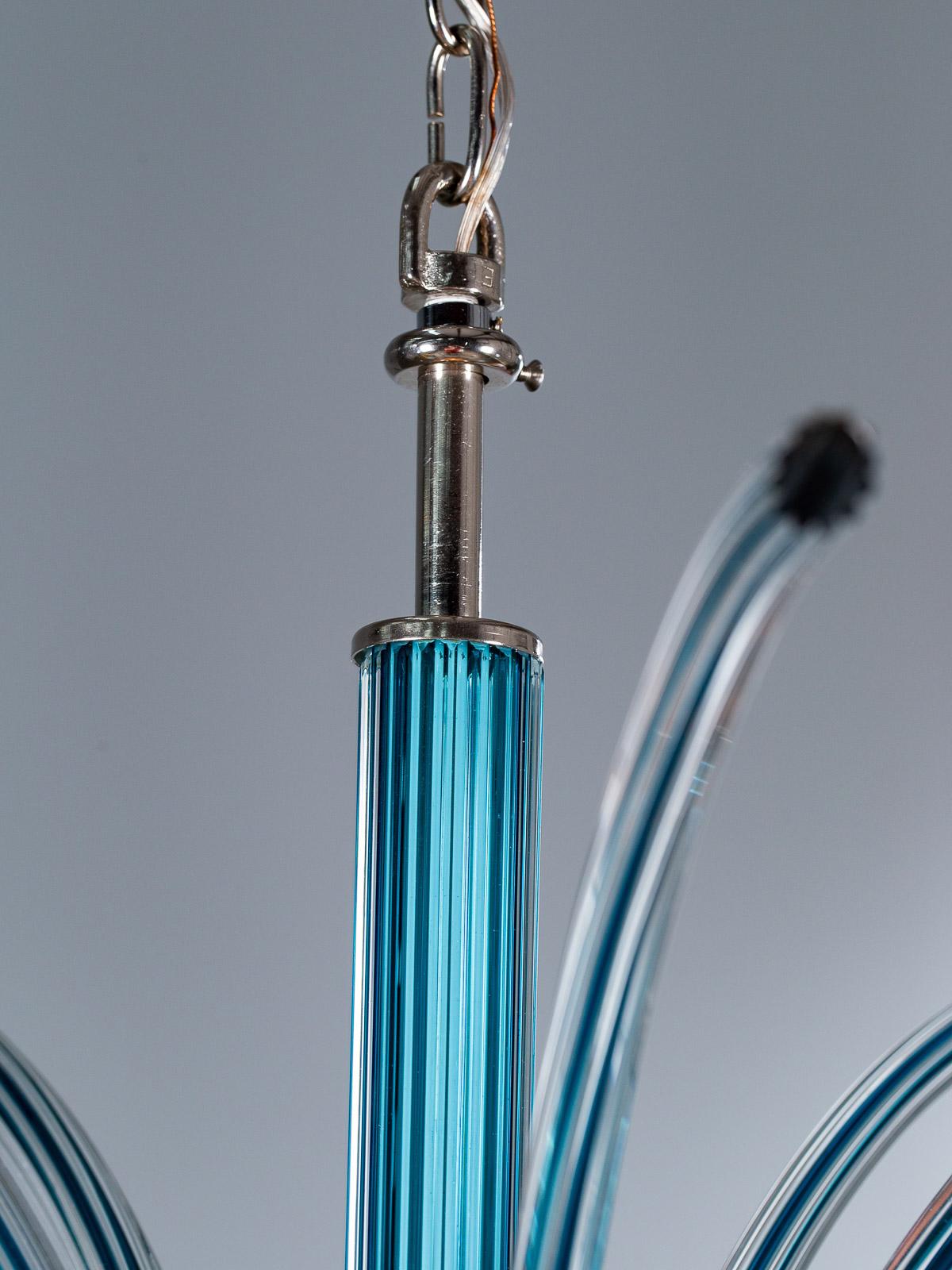 Vintage Italian Venini Blue Glass Fountain Chandelier No. 99.35, circa 1975 9