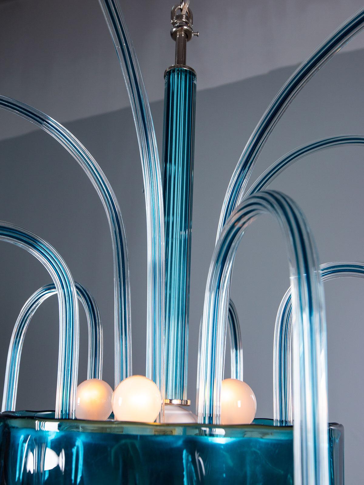 Modern Vintage Italian Venini Blue Glass Fountain Chandelier No. 99.35, circa 1975