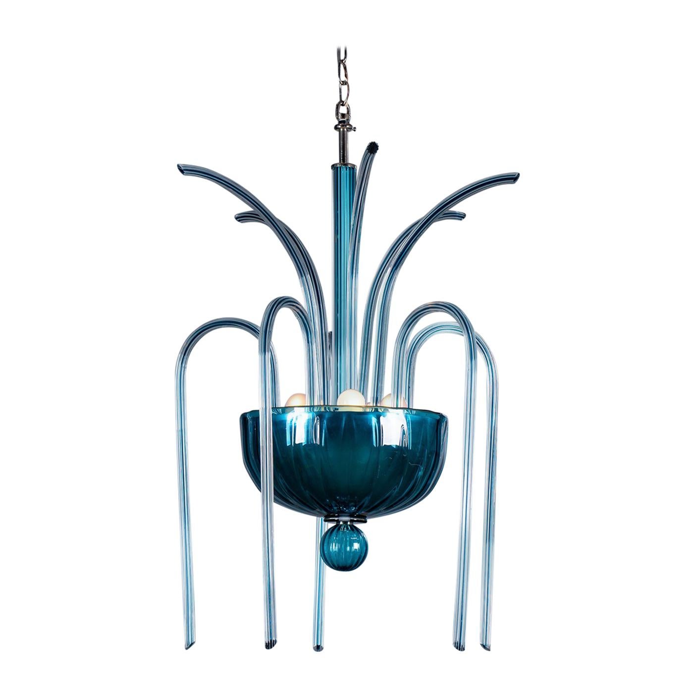 Vintage Italian Venini Blue Glass Fountain Chandelier No. 99.35, circa 1975