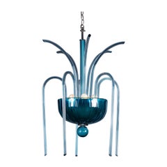 Vintage Italian Venini Blue Glass Fountain Chandelier No. 99.35, circa 1975