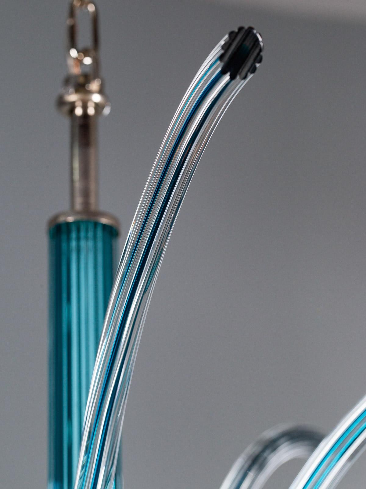 Late 20th Century Vintage Italian Venini Fountain Murano Blue Glass Chandelier No. 99.35