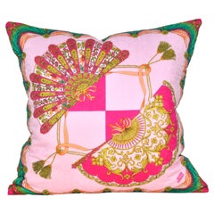 Vintage Italian Versace Fan Scarf Irish Linen Pillow Pink Green