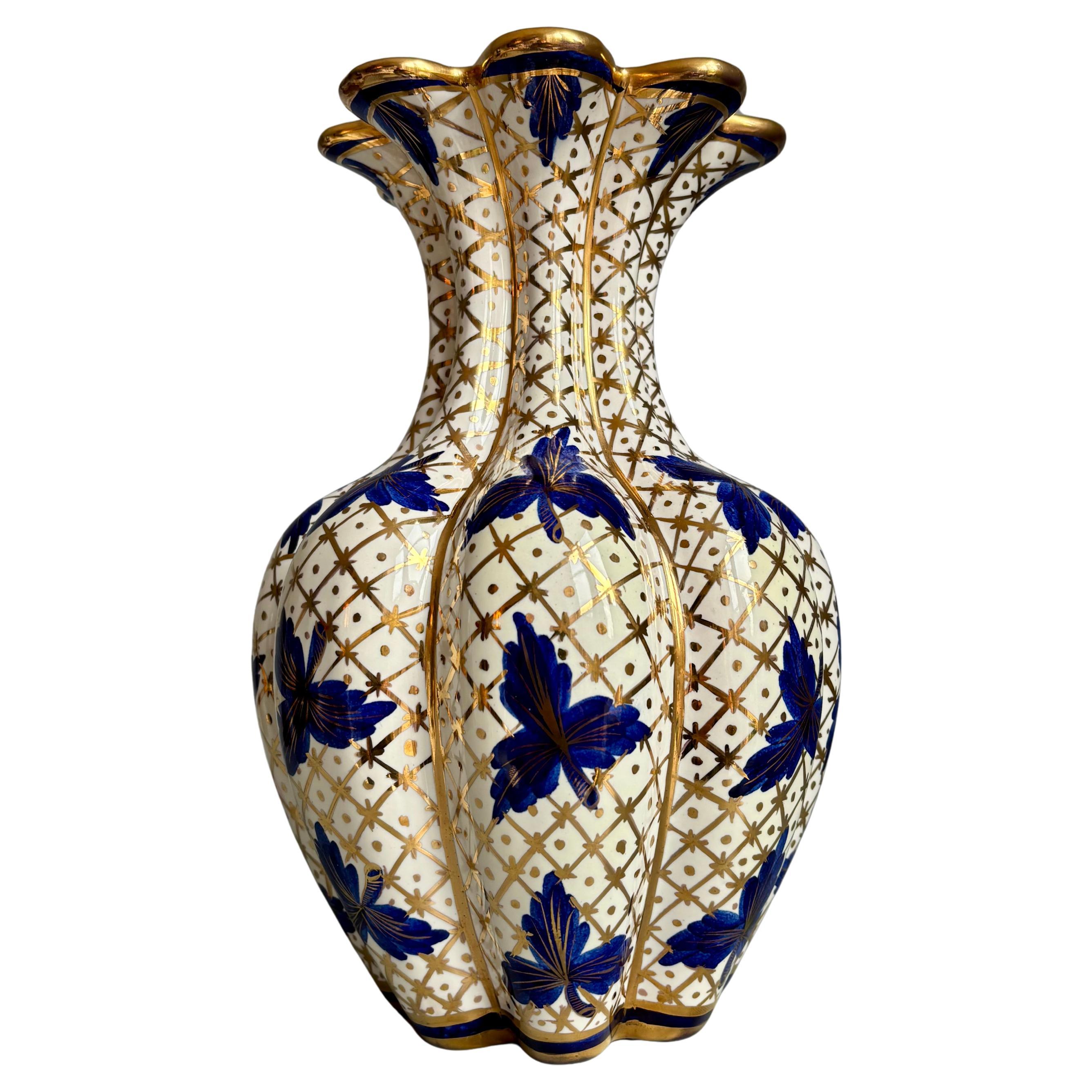 Vaso italiano d'epoca in stile Versailles, blu e oro, CIRCA 1940
