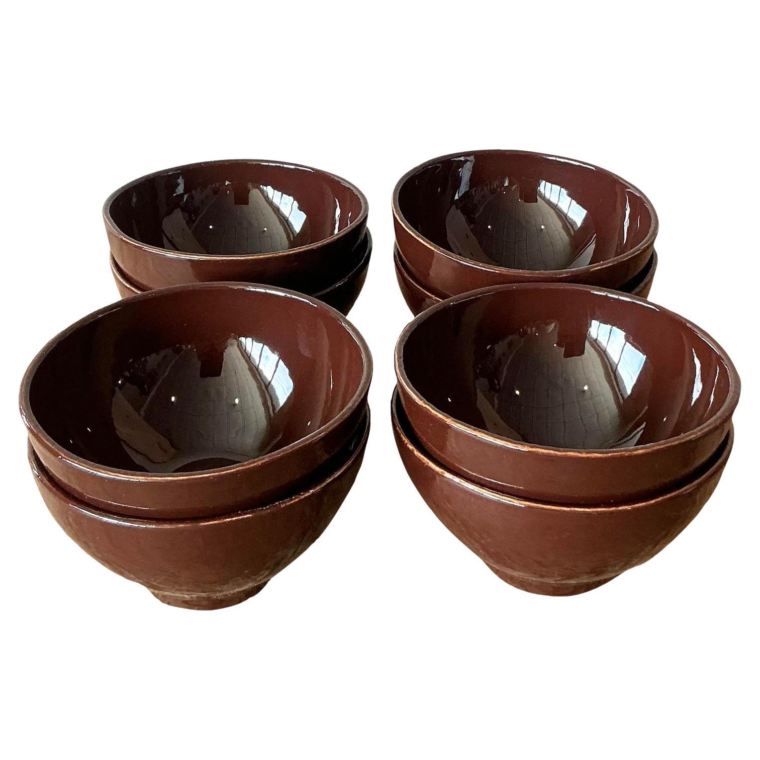 Vintage Italian Vietri Glazed Ceramic Bowls - Set of 8 (bols en céramique émaillée)