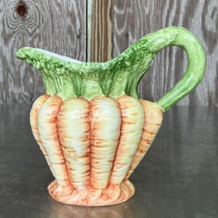 Vintage Italian Vietri Glazed Ceramic Carrots Pitcher