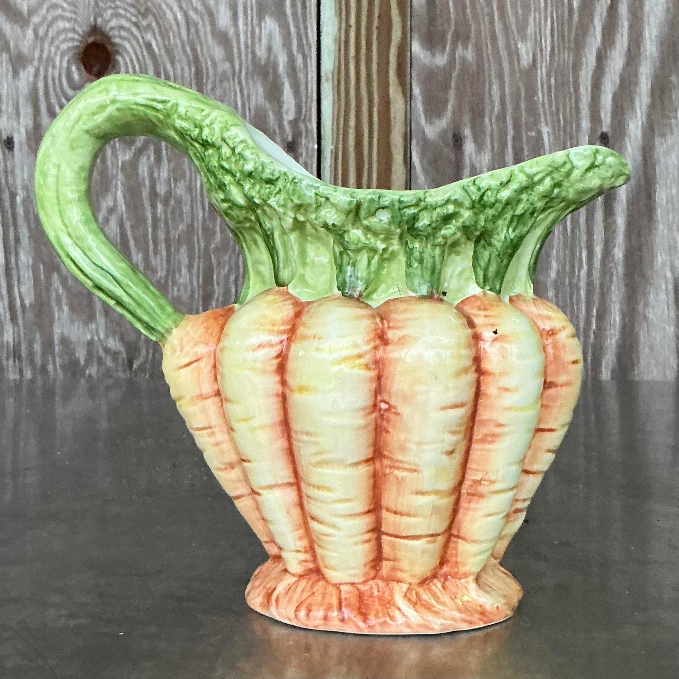 20th Century Vintage Italian Vietri Glazed Ceramic Carrots Pitcher
