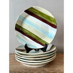 Vintage Italian Vietri Glazed Ceramic Dinner Plates - Set of 6