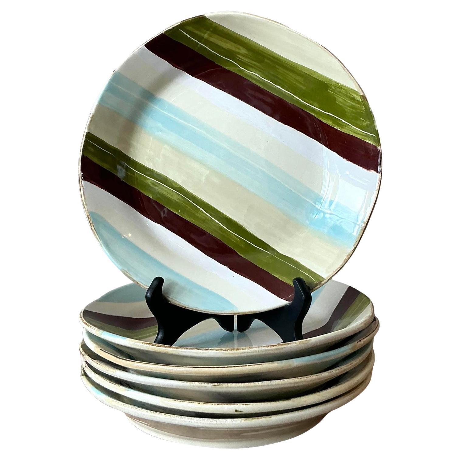 Vintage Italian Vietri Glazed Ceramic Dinner Plates - Set of 6