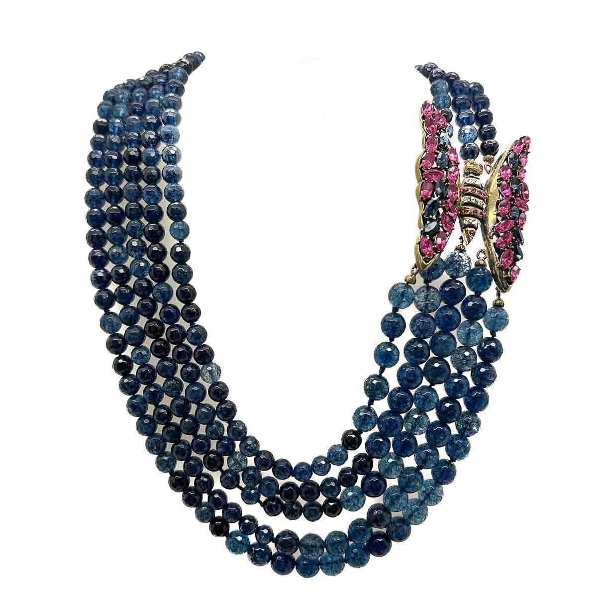 An extraordinary stunning Vintage 'Italian Vintage' Butterfly Collar and Bracelet Set. A duo of spectacular pieces of wearable art combines in this heavenly demi-parure. Heaps of deep blue glass beads create a dramatic swathe of colour and impactful