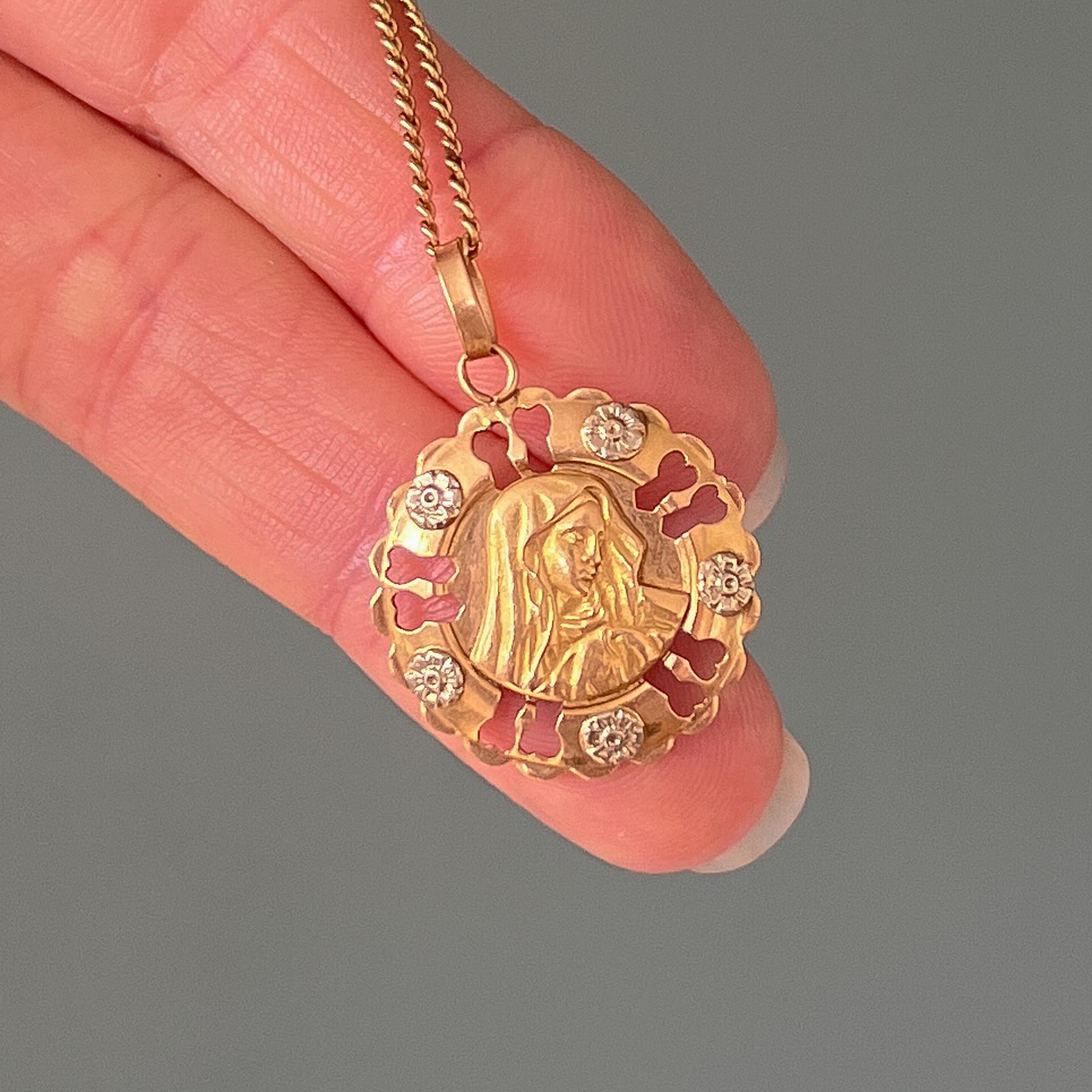 Pendentif en or et argent Vierge Marie italienne vintage Unisexe en vente