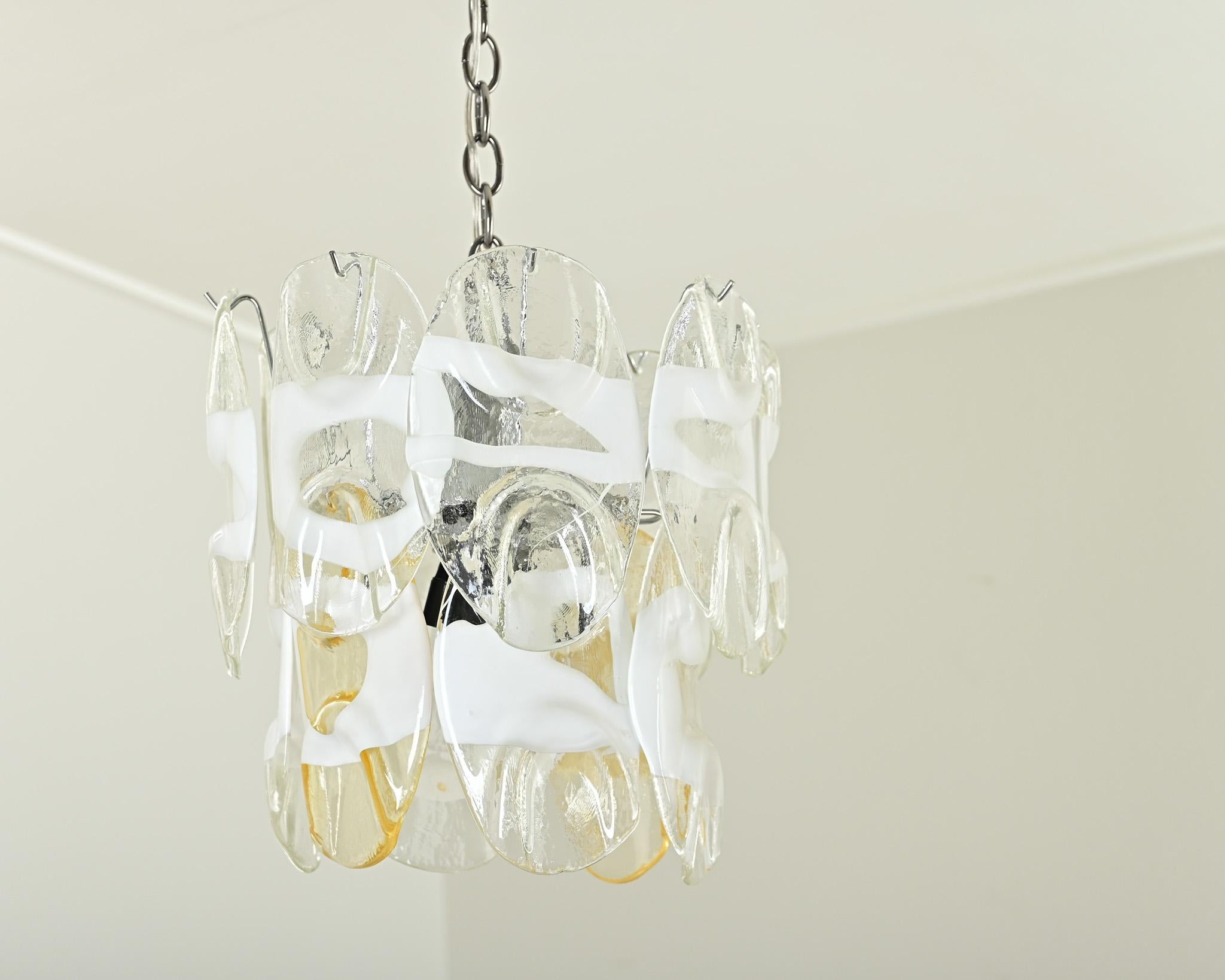 Modern Vintage Italian Vistosi Murano Glass Chandelier For Sale