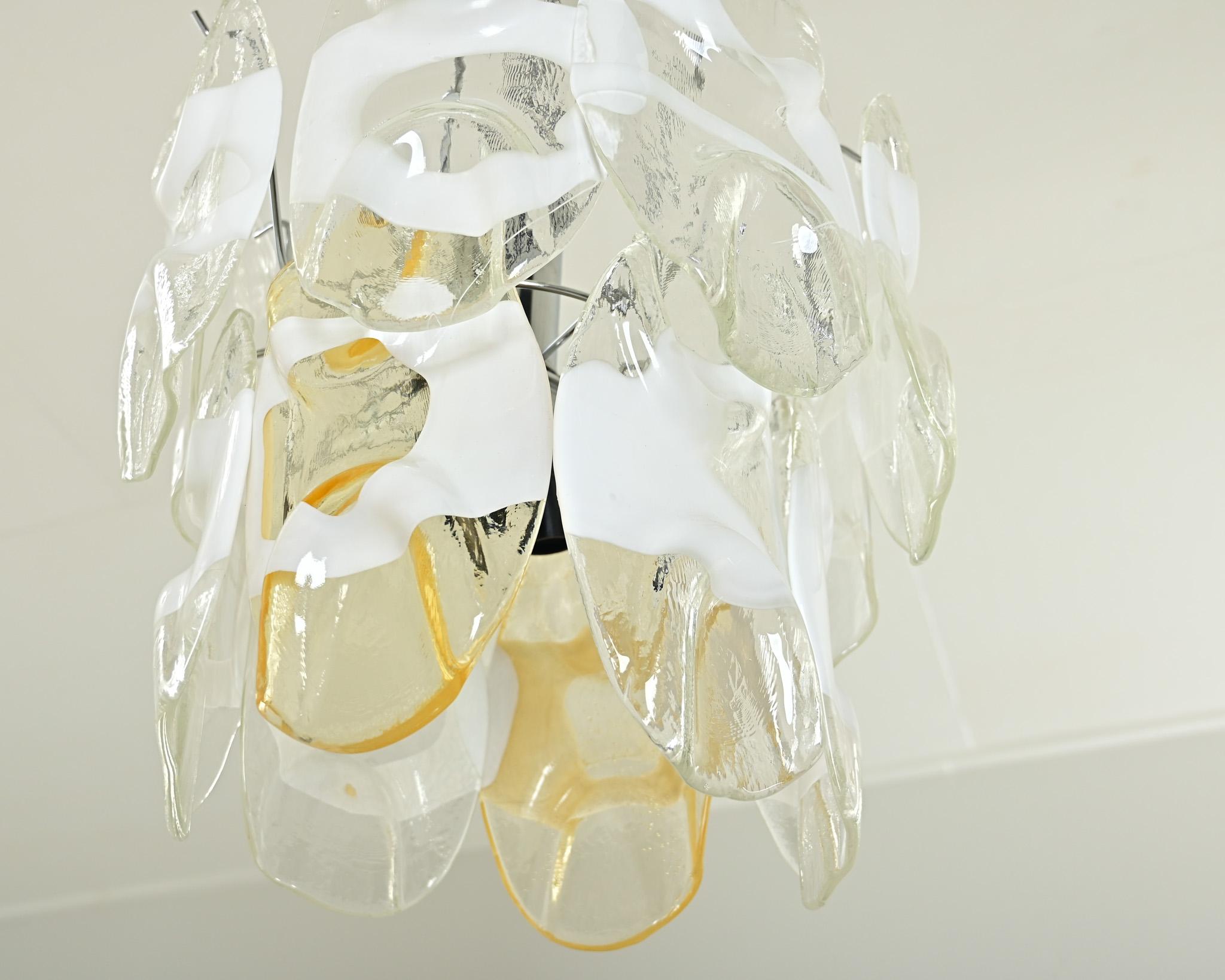Metal Vintage Italian Vistosi Murano Glass Chandelier For Sale