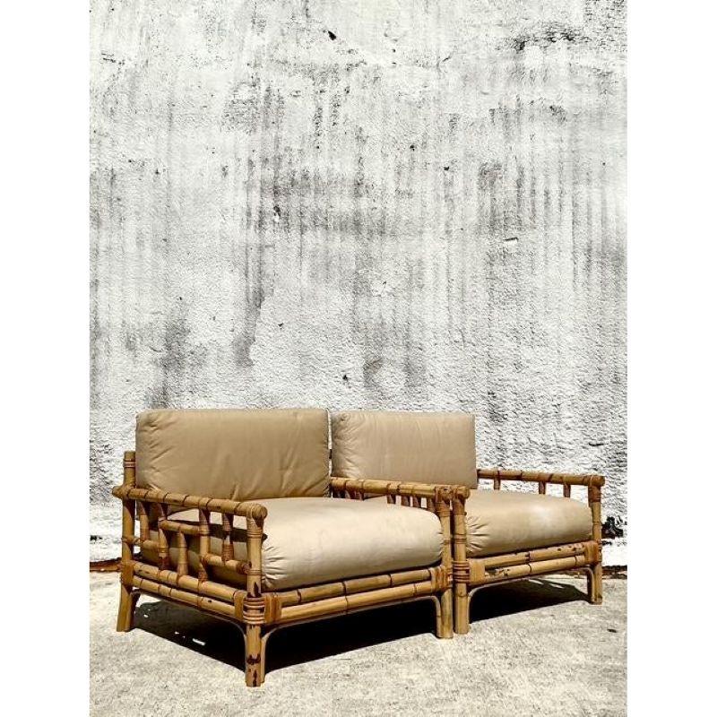Tissu Chaises longues vintage en bambou Vivai del Sud - une paire en vente