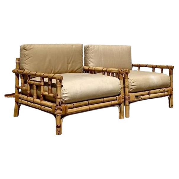 Vintage Italian Vivai Del Sud Bamboo Lounge Chairs - A Pair