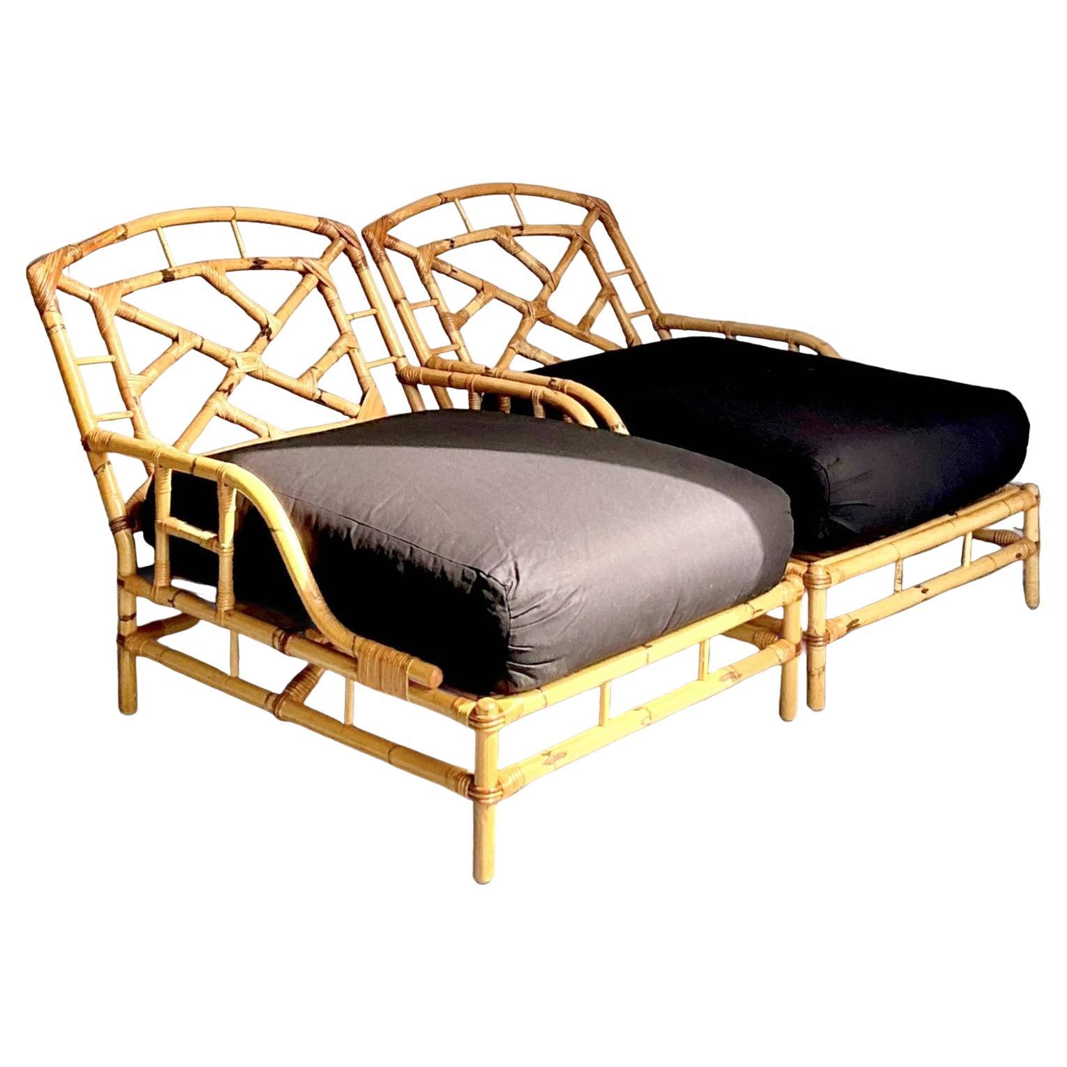 Chaise Lounge in rattan vintage Vivai del Sud - Una coppia