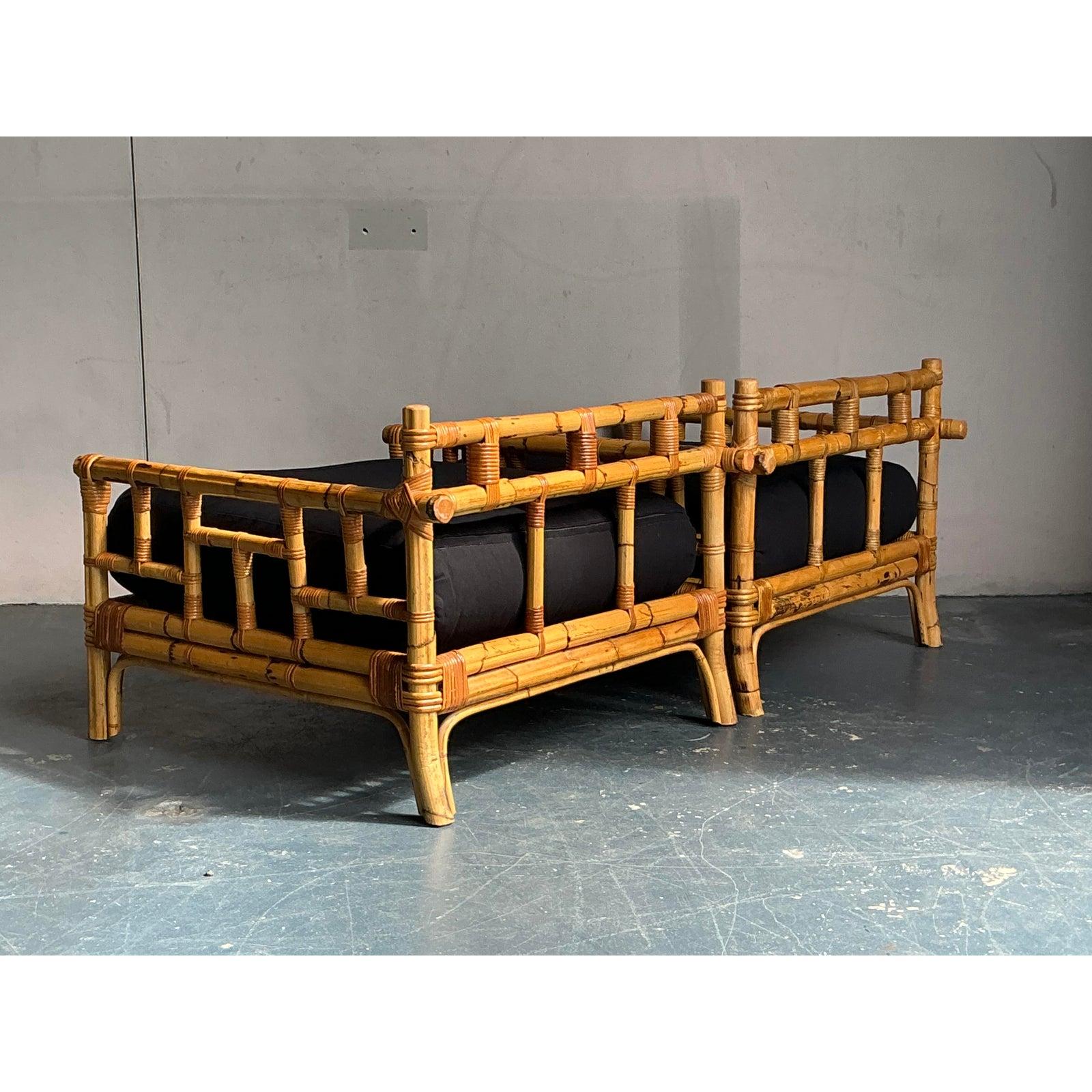 Vintage Italienisch Vivai del Sud Rattan Lounge Stühle - ein Paar (Polster) im Angebot