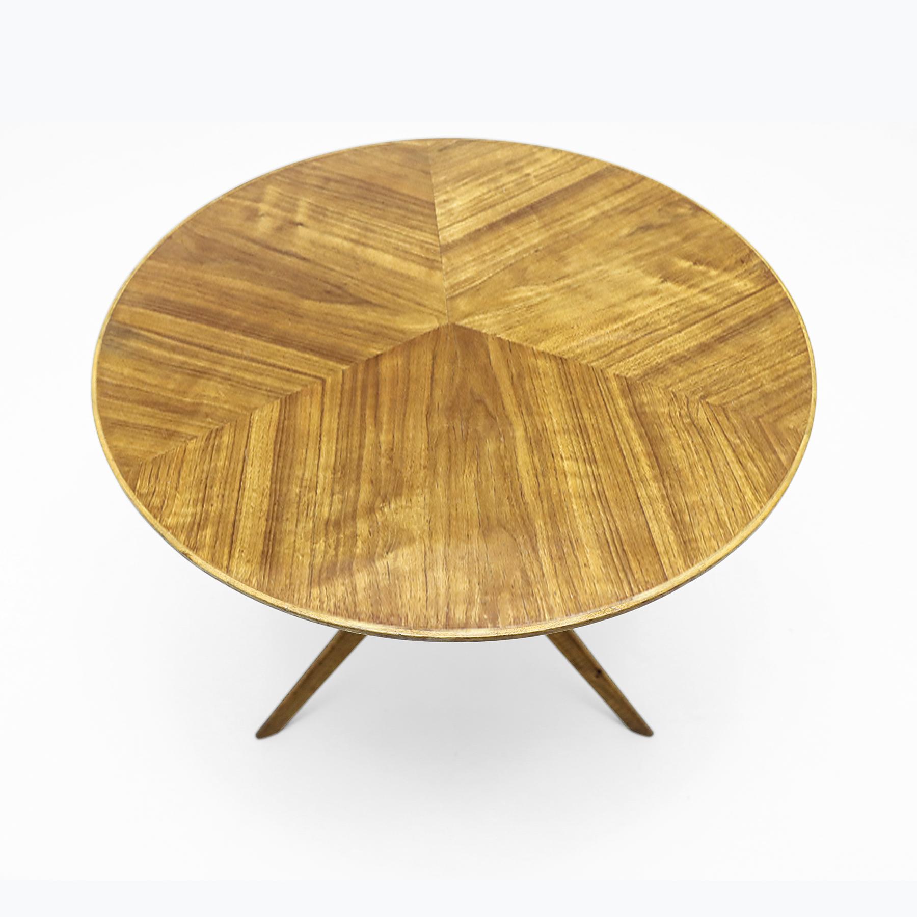Mid-Century Modern Vintage Italian Vladimir Kagan style Tri-symmetric Cherry wood side table   For Sale