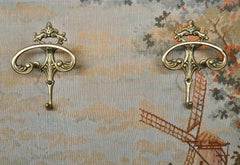 Vintage Italian Wall Coat Rack with Tapestry and Brass-Plated Hangers, 1970s
