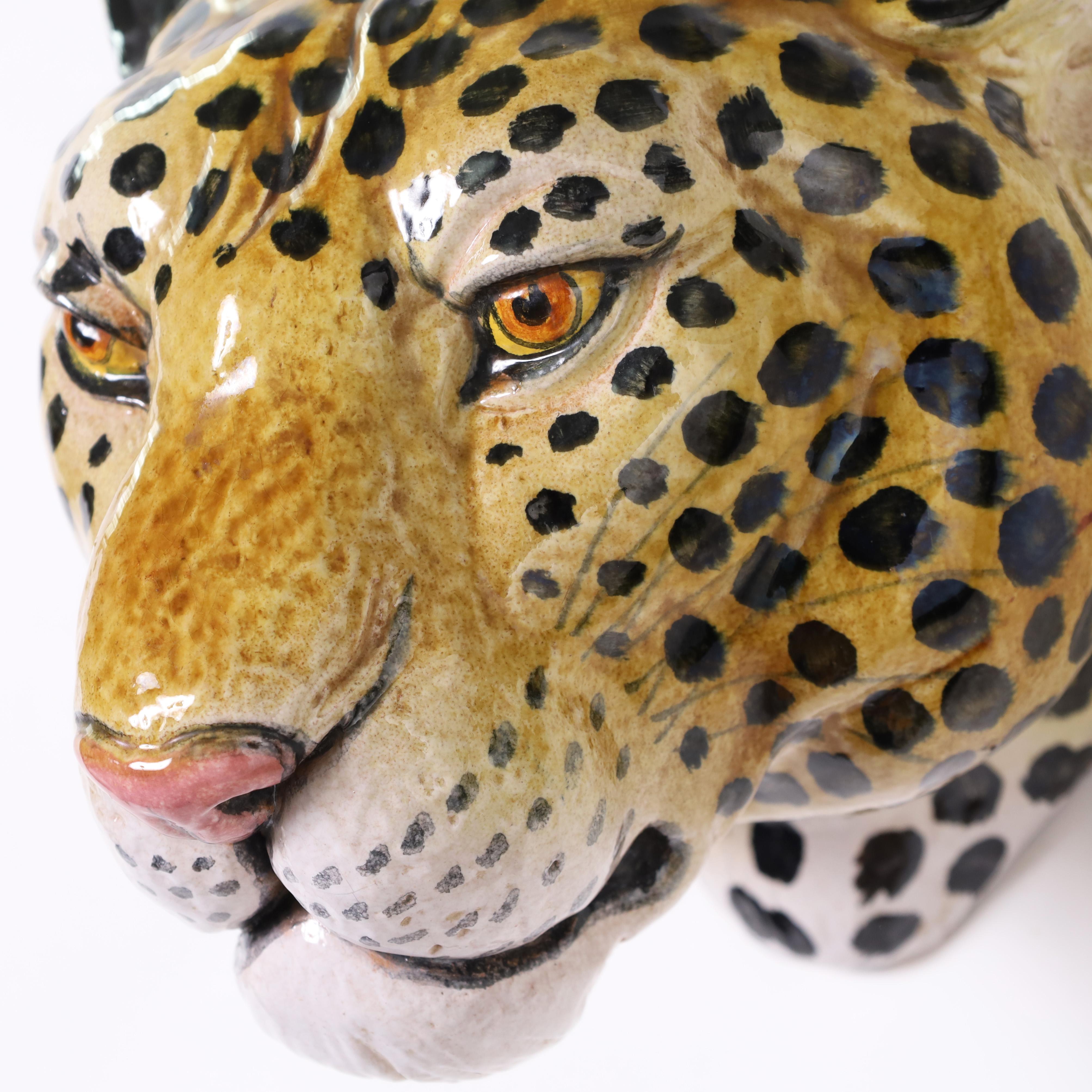 Vintage Italian Wall Hanging Leopard Head In Good Condition For Sale In Palm Beach, FL