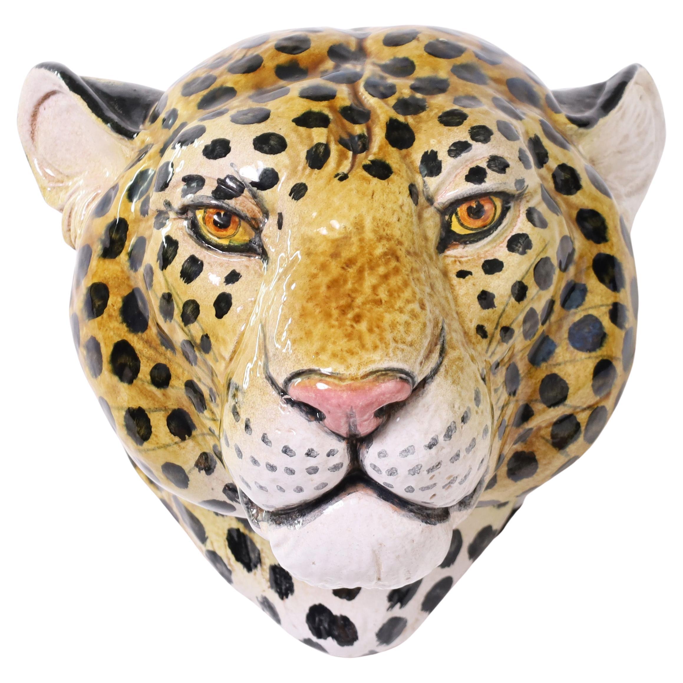 Vintage Italian Wall Hanging Leopard Head For Sale