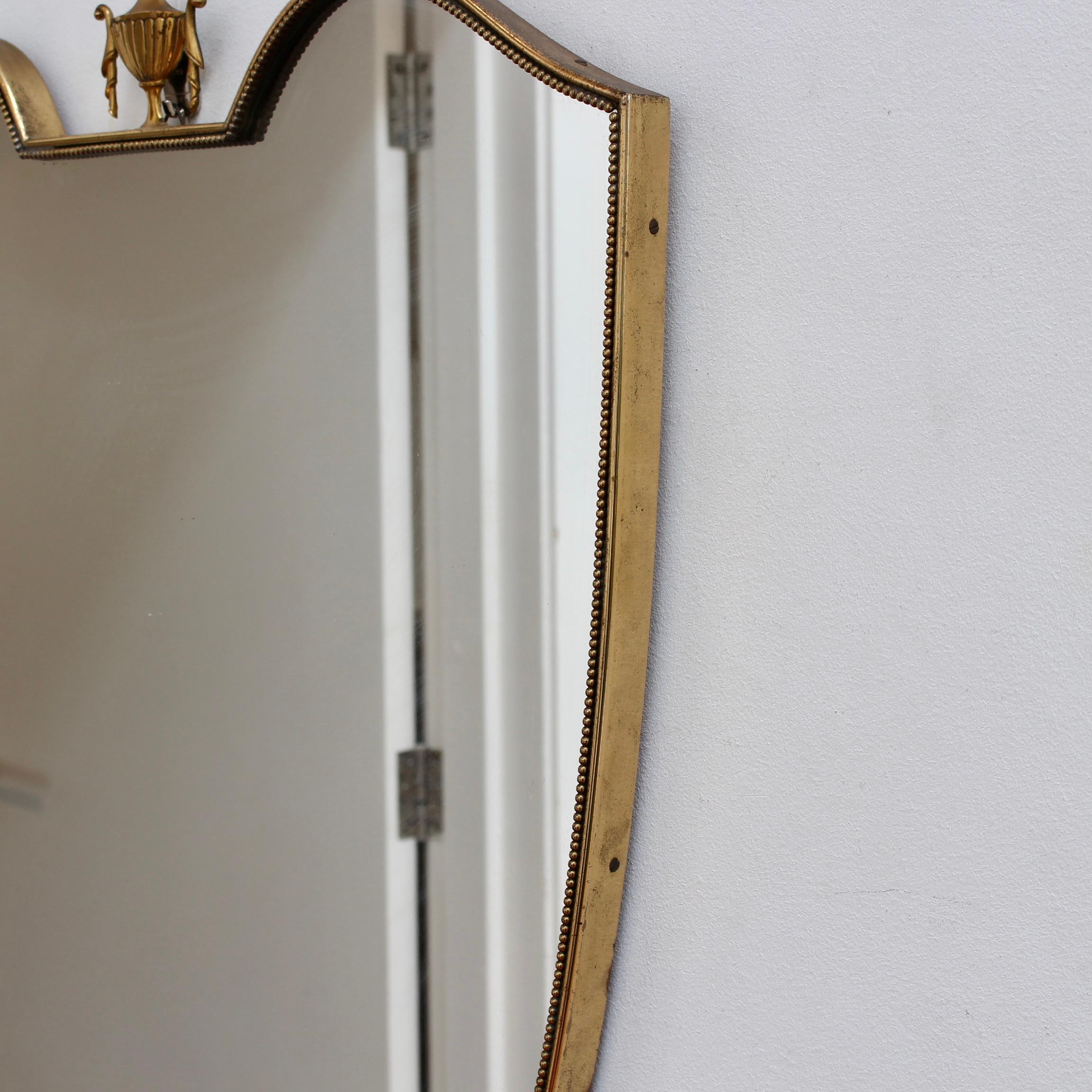 Vintage Italian Wall Mirror with Brass Frame and Beading (circa 1950s) For Sale 7
