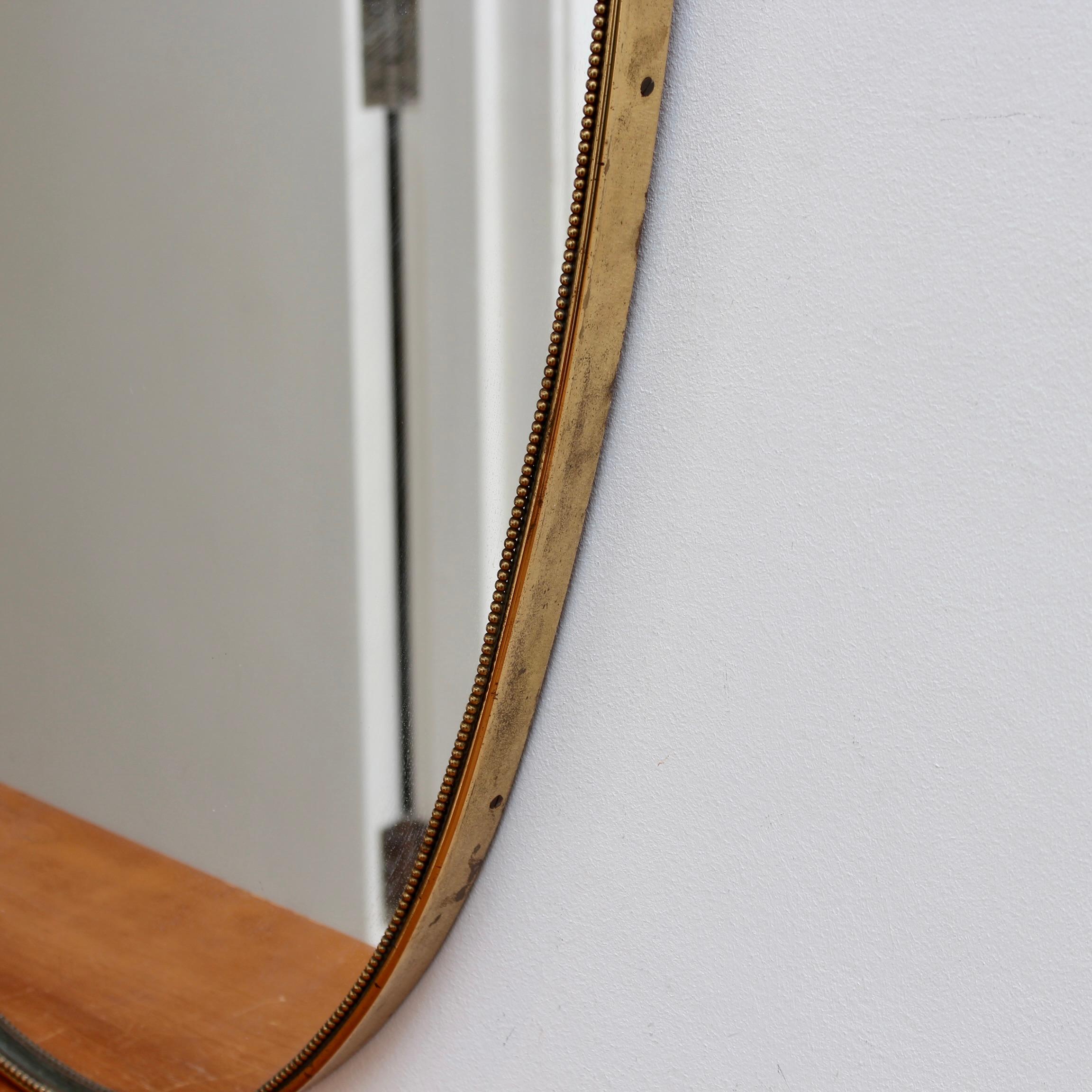 Vintage Italian Wall Mirror with Brass Frame and Beading (circa 1950s) For Sale 9