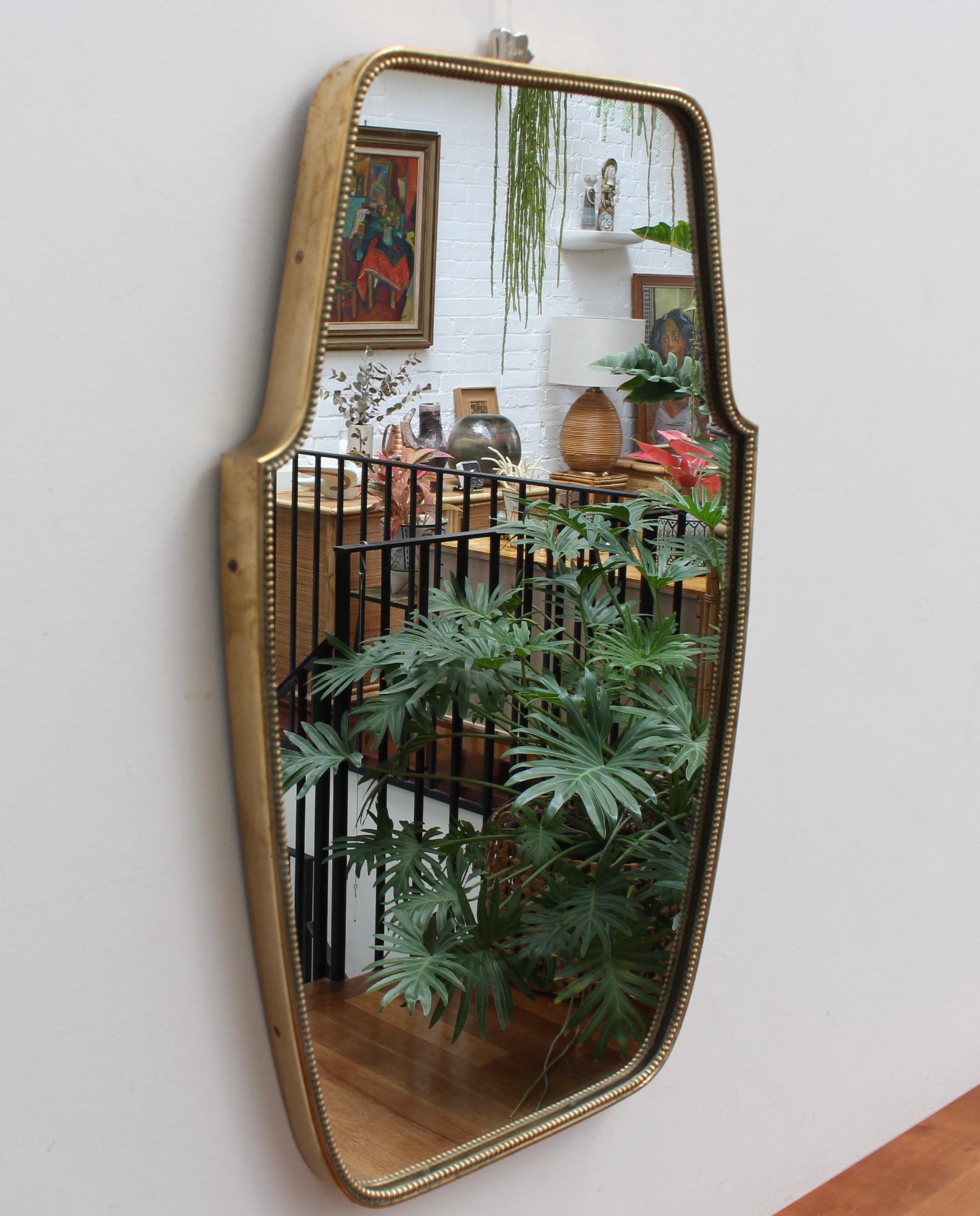 Mid-Century Modern Vintage Italian Wall Mirror with Brass Frame and Beading, 'circa 1950s'