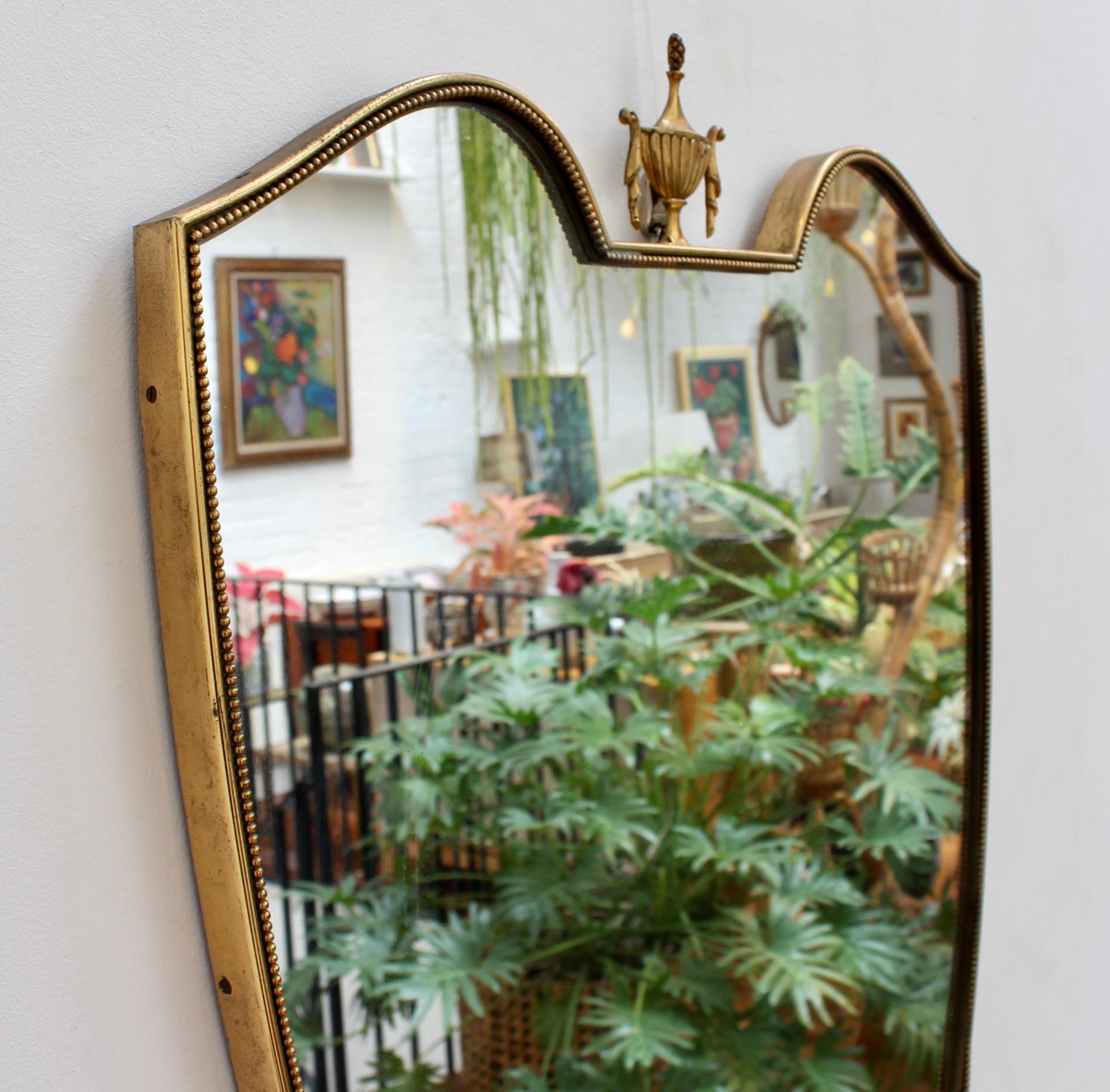 Mid-20th Century Vintage Italian Wall Mirror with Brass Frame and Beading (circa 1950s) For Sale