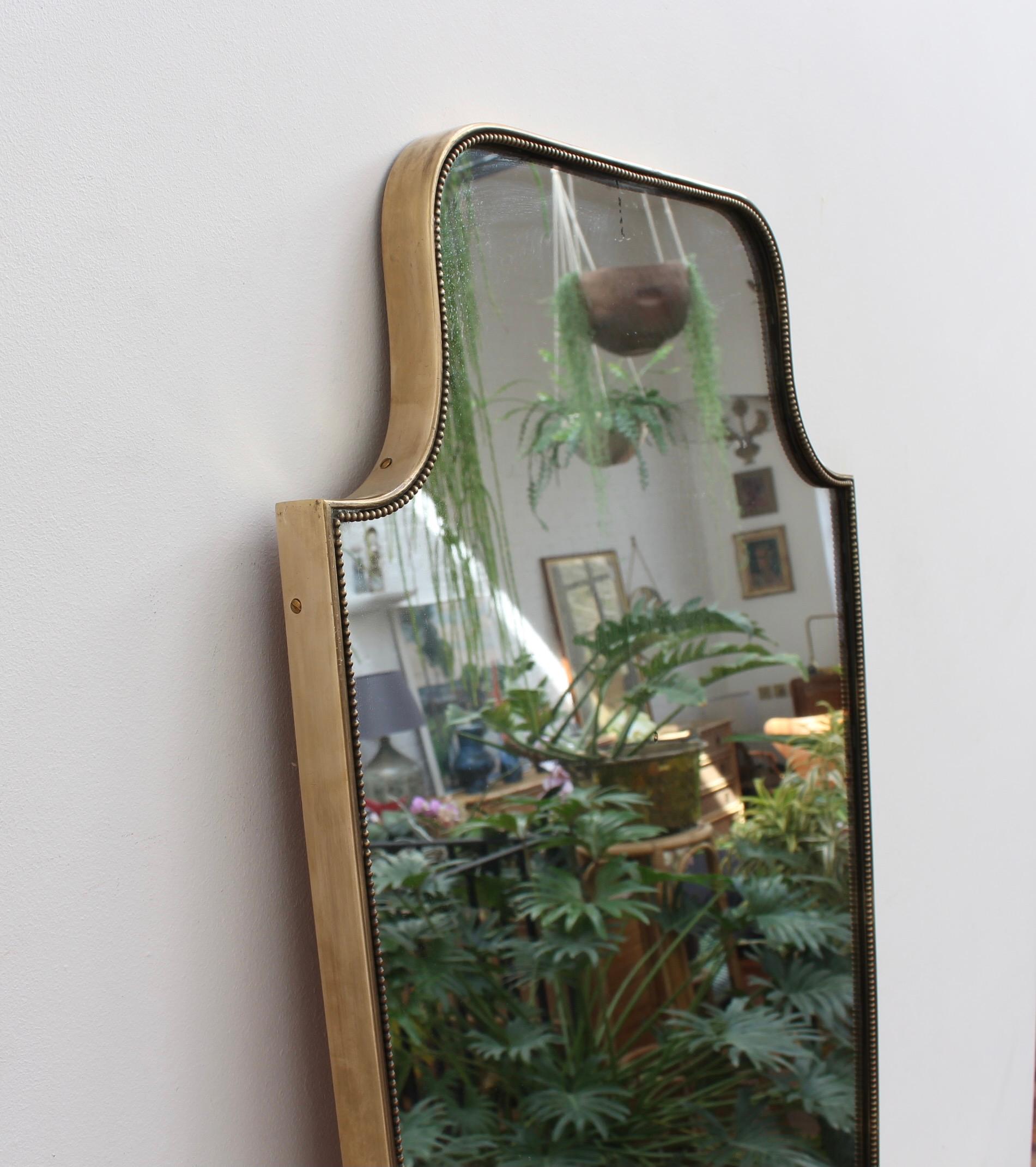 Mid-Century Modern Vintage Italian Wall Mirror with Brass Frame and Beading 'circa 1950s'