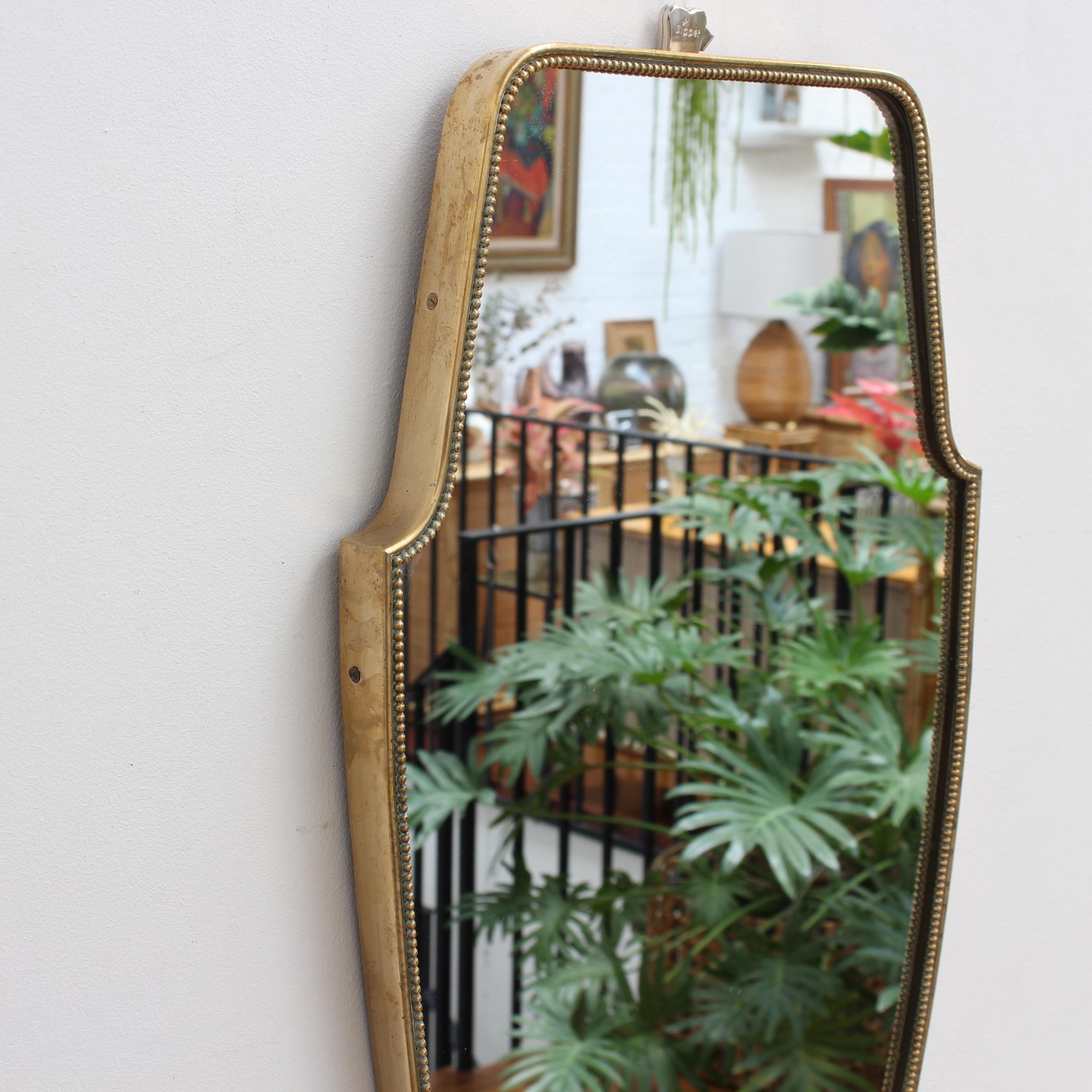 Vintage Italian Wall Mirror with Brass Frame and Beading, 'circa 1950s' In Good Condition In London, GB