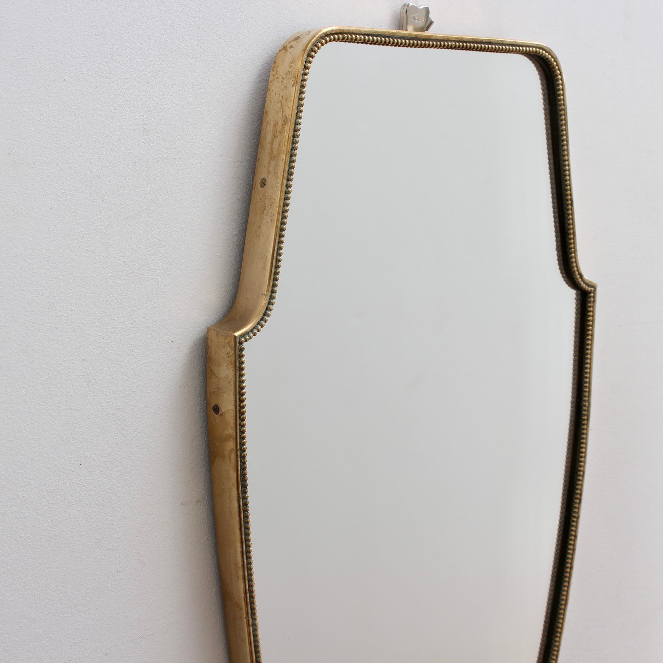 Mid-20th Century Vintage Italian Wall Mirror with Brass Frame and Beading, 'circa 1950s'