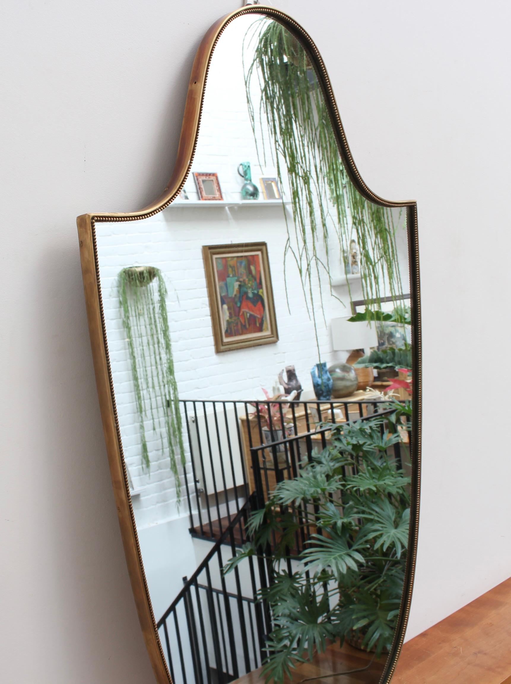 Mid-Century Modern Vintage Italian Wall Mirror with Brass Frame and Beading 'circa 1950s', Large