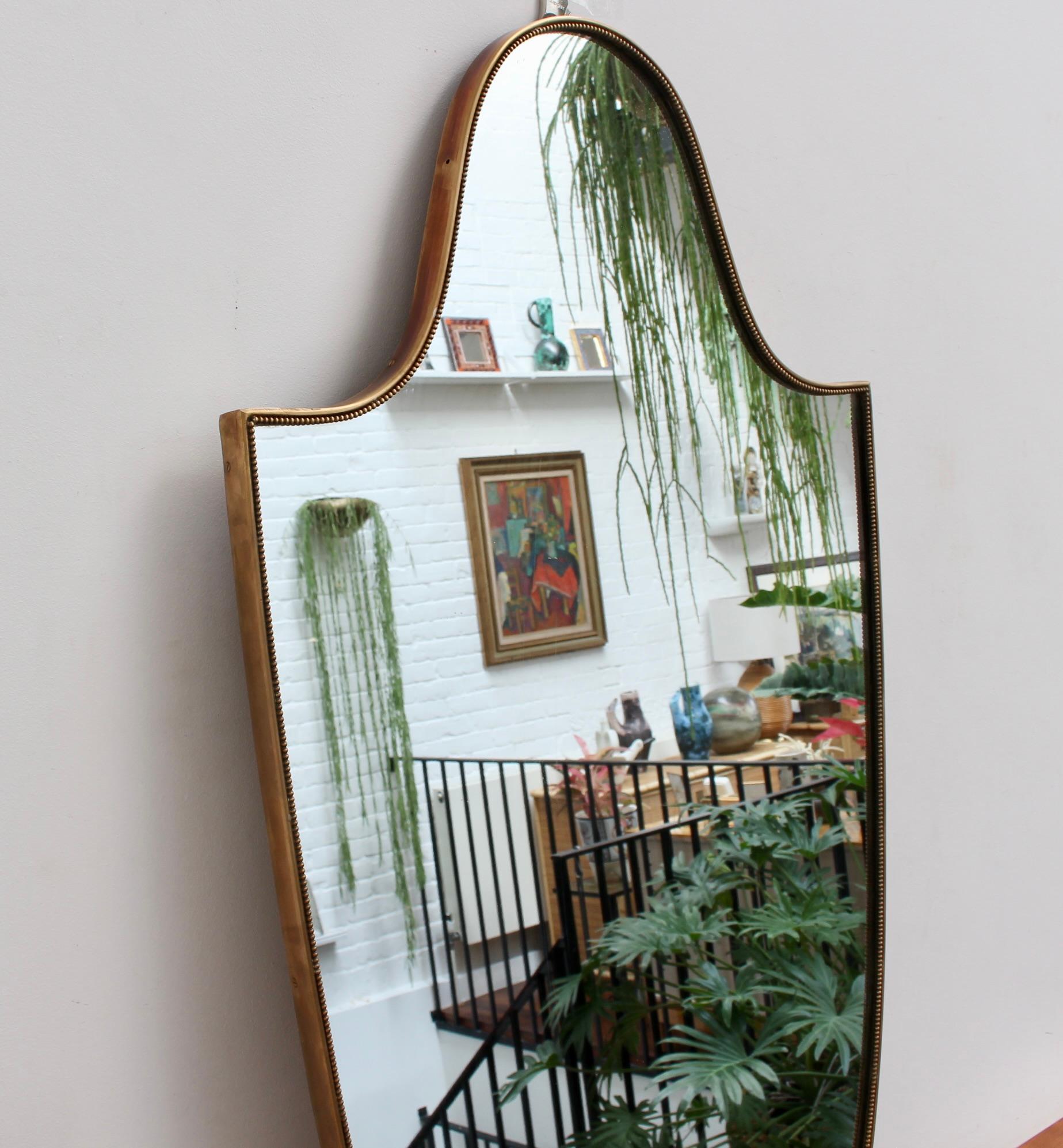 Vintage Italian Wall Mirror with Brass Frame and Beading 'circa 1950s', Large In Good Condition In London, GB