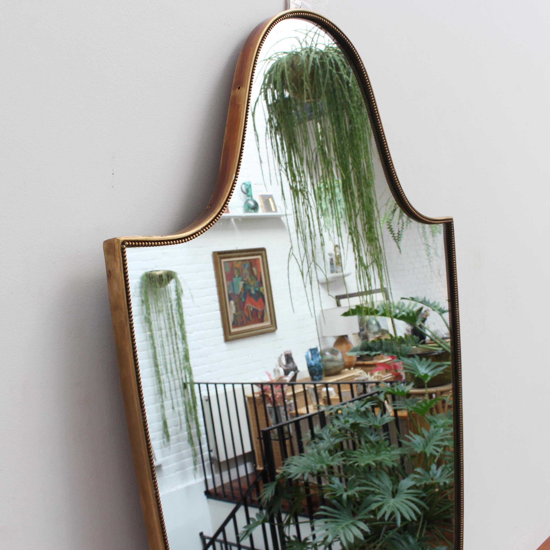 Mid-20th Century Vintage Italian Wall Mirror with Brass Frame and Beading 'circa 1950s', Large