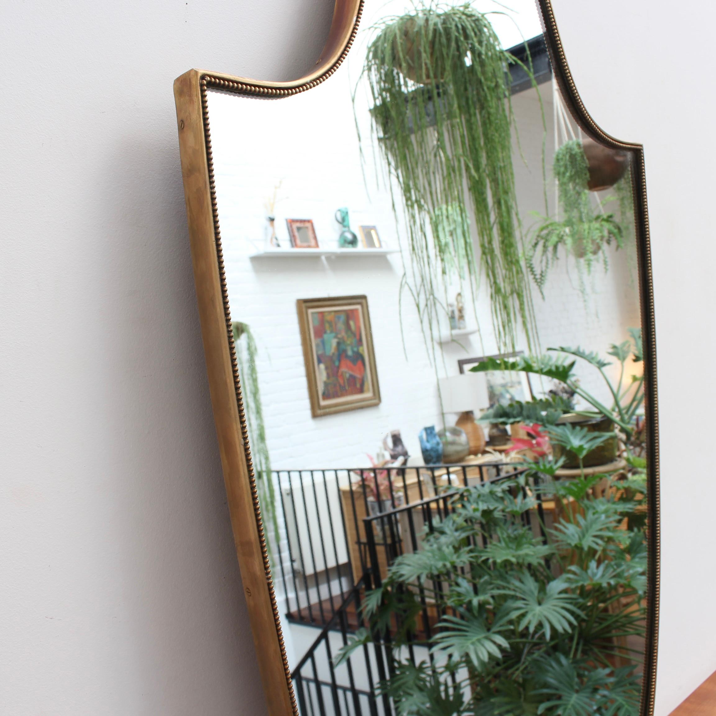 Vintage Italian Wall Mirror with Brass Frame and Beading 'circa 1950s', Large 1