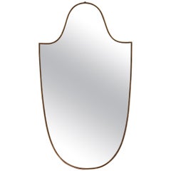 Vintage Italian Wall Mirror with Brass Frame and Beading 
circa 1950s
, Large