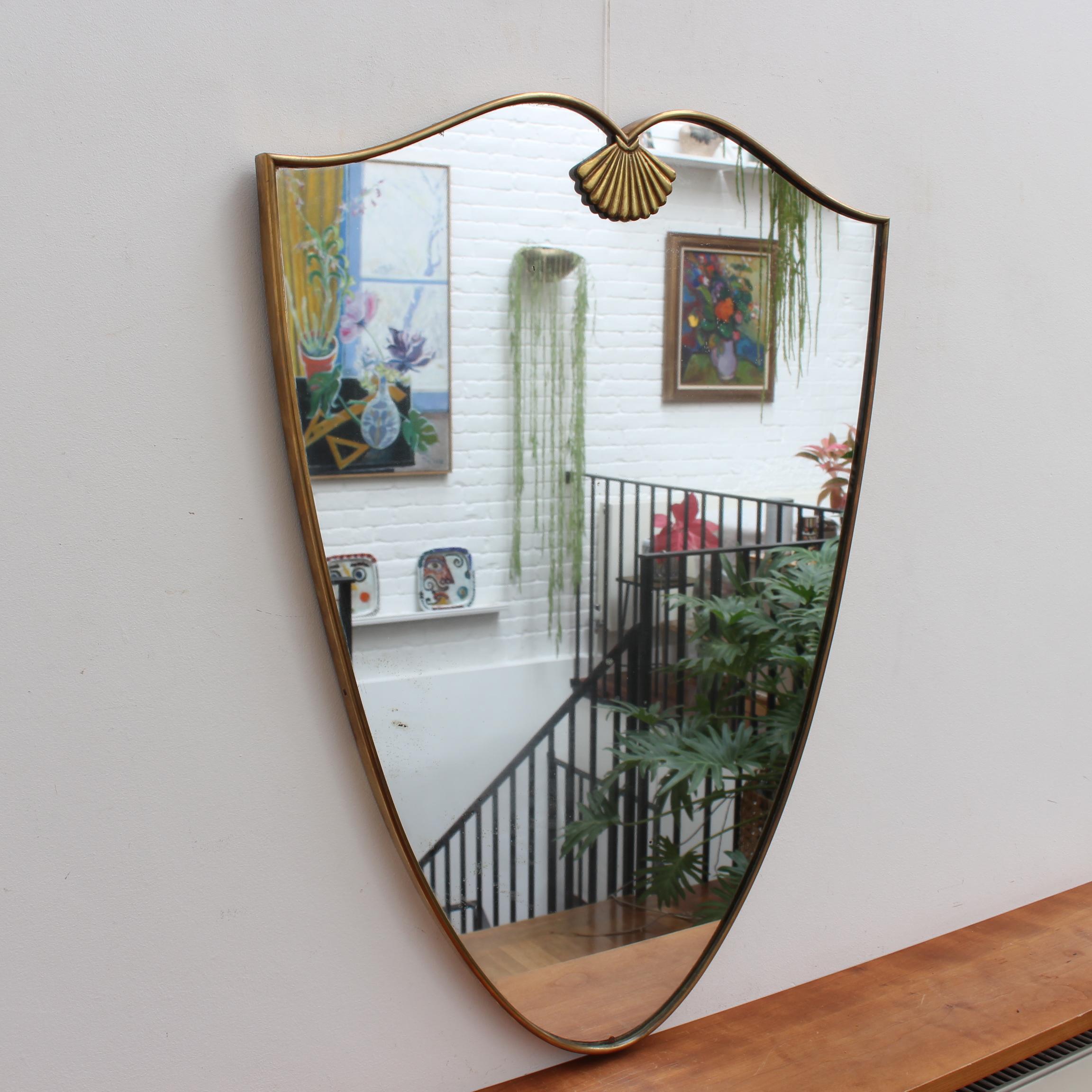 Mid-Century Modern Vintage Italian Wall Mirror with Brass Frame and Decoration (circa 1950s)