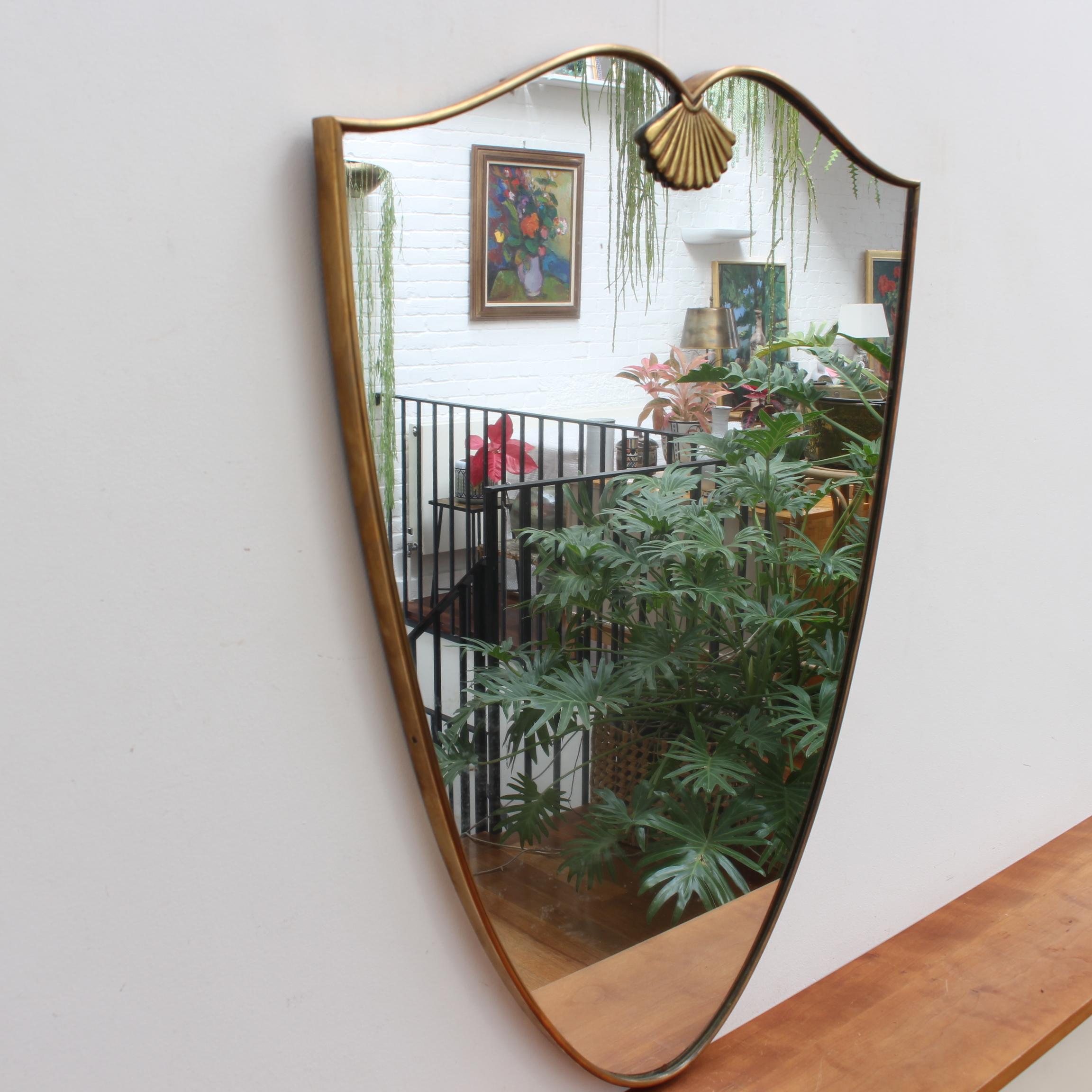 Vintage Italian Wall Mirror with Brass Frame and Decoration (circa 1950s) In Fair Condition In London, GB